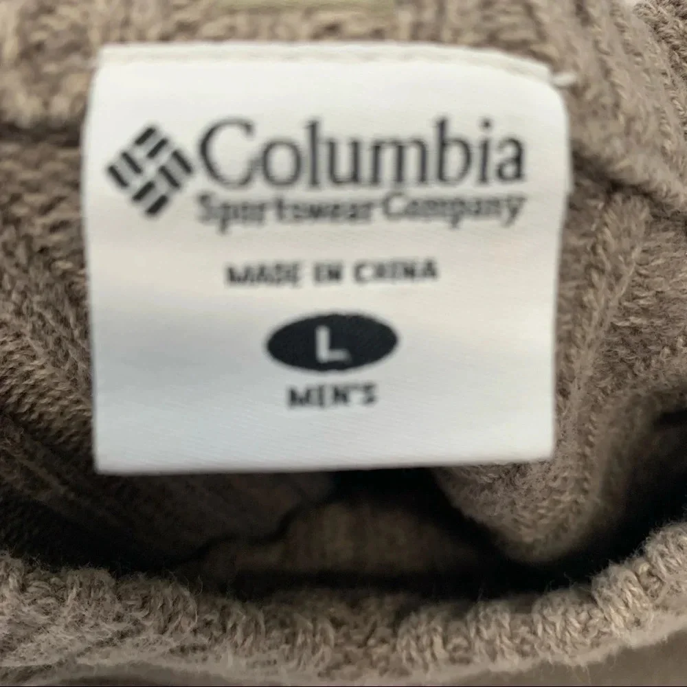 Columbia Chunky Sweater Men Large Brown V Neck Cotton Long Sleeve Logo‎ Warm
